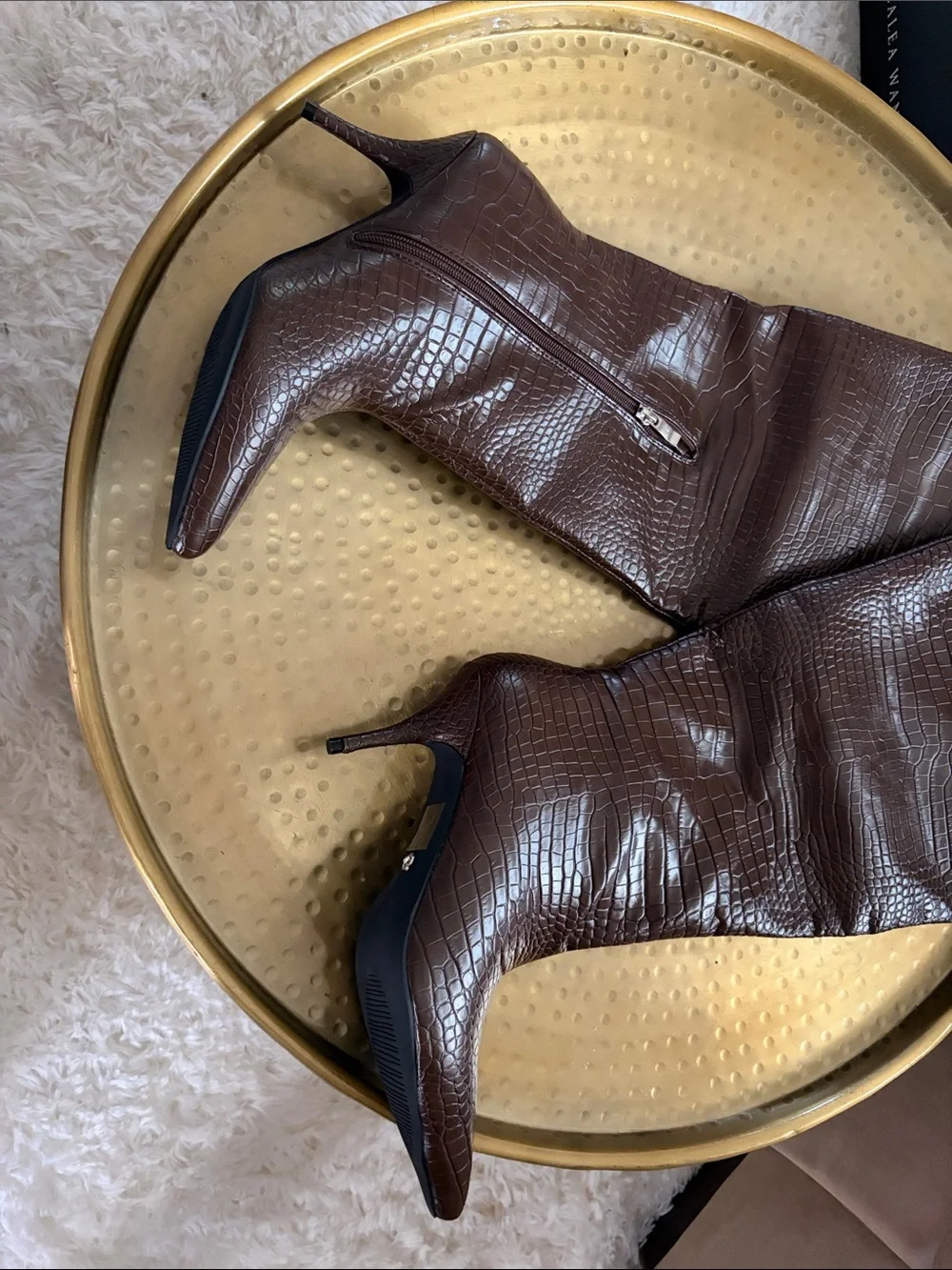 AZALEA WANG HALINA BROWN CROC STILETTO BOOT